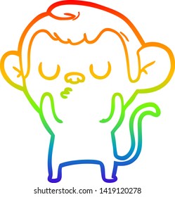 dibujo de una línea de gradiente de arco iris de un mono de dibujos animados