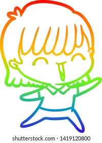 rainbow gradient line drawing of a cartoon woman