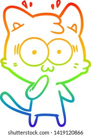 rainbow gradient line drawing of a cartoon surprised cat