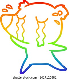rainbow gradient line drawing of a cartoon crying bear
