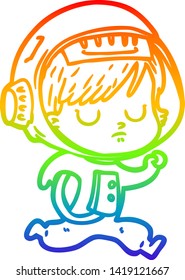 rainbow gradient line drawing of a cartoon astronaut woman