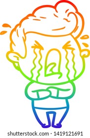 Regenbogen-Farbverlauf-Zeichnung eines Cartoon weinenden Mannes
