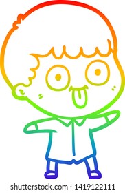 dibujo de una línea de gradiente de arco iris de un hombre de dibujos animados mirando