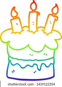 rainbow gradient line drawing of a cartoon chocolate cake