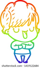 rainbow gradient line drawing of a cartoon woman talking