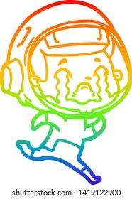 rainbow gradient line drawing of a cartoon crying astronaut