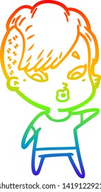rainbow gradient line drawing of a cartoon surprised girl