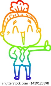rainbow gradient line drawing of a cartoon happy old lady