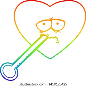 dibujo de la línea de gradiente de arco iris de una caricatura amor corazón enfermo