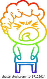 dibujo de una línea de gradiente de arco iris de un hombre furioso de caricatura