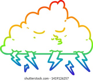 rainbow gradient line drawing of a cartoon storm cloud