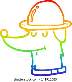 rainbow gradient line drawing of a cartoon dog wearing hat