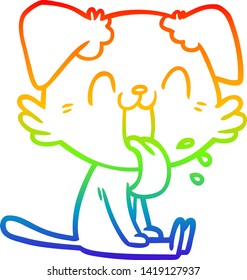 rainbow gradient line drawing of a cartoon panting dog