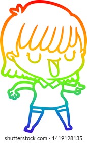 rainbow gradient line drawing of a cartoon woman