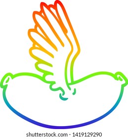 rainbow gradient line drawing of a cartoon flying sausage