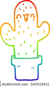 rainbow gradient line drawing of a cartoon cactus