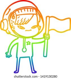 dibujo de una mujer astronauta de dibujos animados con gradiente de color arcoiris