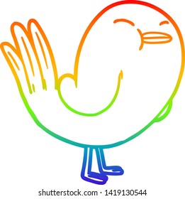 dibujo de línea de gradiente de arco iris de un pájaro de dibujos animados