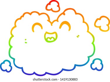rainbow gradient line drawing of a cartoon happy smoke cloud