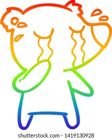 dibujo de una línea de gradiente de arco iris de un oso llorando de caricatura