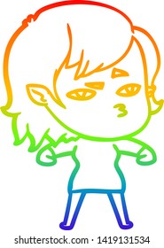 dibujo de la línea de gradiente del arco iris de una niña vampiro de dibujos animados