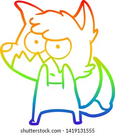 rainbow gradient line drawing of a cartoon annoyed fox