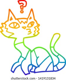 dibujo de una línea de gradiente de arco iris de un gato de dibujos animados