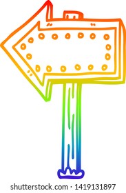 rainbow gradient line drawing of a cartoon light up arrow