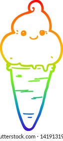 rainbow gradient line drawing of a cartoon ice cream