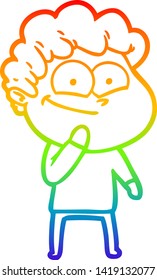 dibujo de una línea de gradiente de arco iris de un hombre feliz con dibujos animados