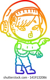 dibujo de una mujer astronauta de dibujos animados con gradiente de color arcoiris