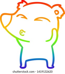 rainbow gradient line drawing of a cartoon whistling bear
