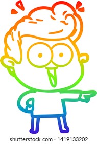 rainbow gradient line drawing of a cartoon excited man