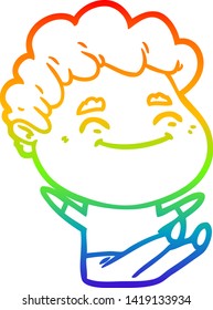 rainbow gradient line drawing of a cartoon friendly man