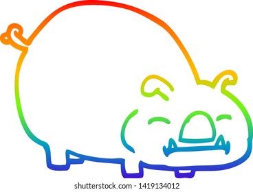 rainbow gradient line drawing of a cartoon pig