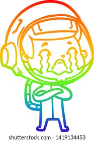 dibujo de una línea de gradiente de arcoiris de un astronauta llorando una caricatura