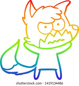 dibujo de una línea de degradado de arco iris de un zorro molesto de dibujos animados