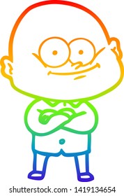 rainbow gradient line drawing of a cartoon bald man staring
