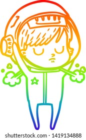 dibujo de una mujer astronauta de dibujos animados con gradiente de color arcoiris
