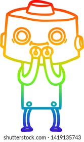 rainbow gradient line drawing of a cartoon robot