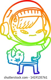 dibujo de una mujer astronauta de dibujos animados con gradiente de color arcoiris