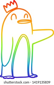 dibujo de línea de gradiente de arco iris de un pingüino emperador de dibujos animados