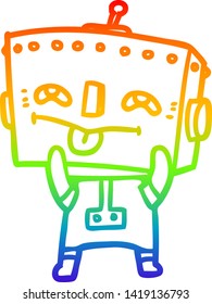rainbow gradient line drawing of a cartoon robot