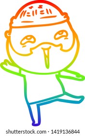 rainbow gradient line drawing of a cartoon happy bearded man