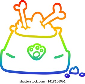 rainbow gradient line drawing of a cartoon pet bowl