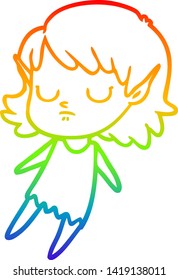 rainbow gradient line drawing of a cartoon elf girl