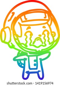 rainbow gradient line drawing of a cartoon crying astronaut