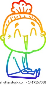 Regenbogen-Farbverlauf-Zeichnung einer Cartoon glücklichen alten Dame