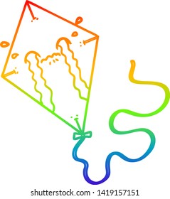rainbow gradient line drawing of a cartoon kite crying
