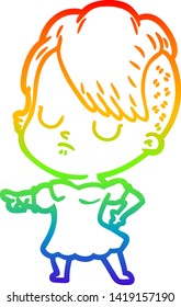 rainbow gradient line drawing of a cartoon woman
